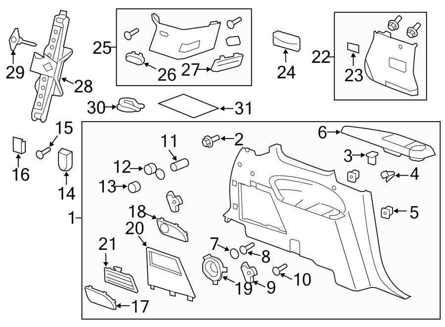 Diagram QUARTER PANEL. INTERIOR TRIM. for your 2005 Chevrolet Trailblazer   