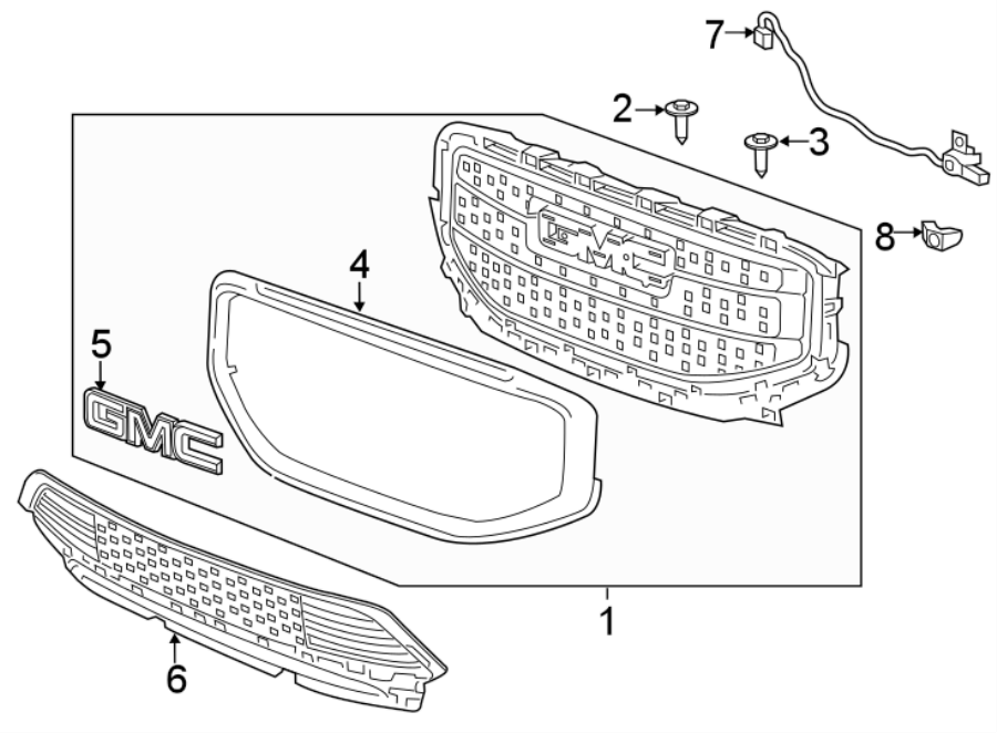 6FRONT BUMPER & GRILLE. GRILLE & COMPONENTS.https://images.simplepart.com/images/parts/motor/fullsize/GT17020.png