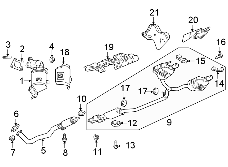 Diagram Exhaust system. Exhaust components. for your 2018 GMC Sierra 2500 HD 6.0L Vortec V8 FLEX A/T 4WD SLE Extended Cab Pickup 