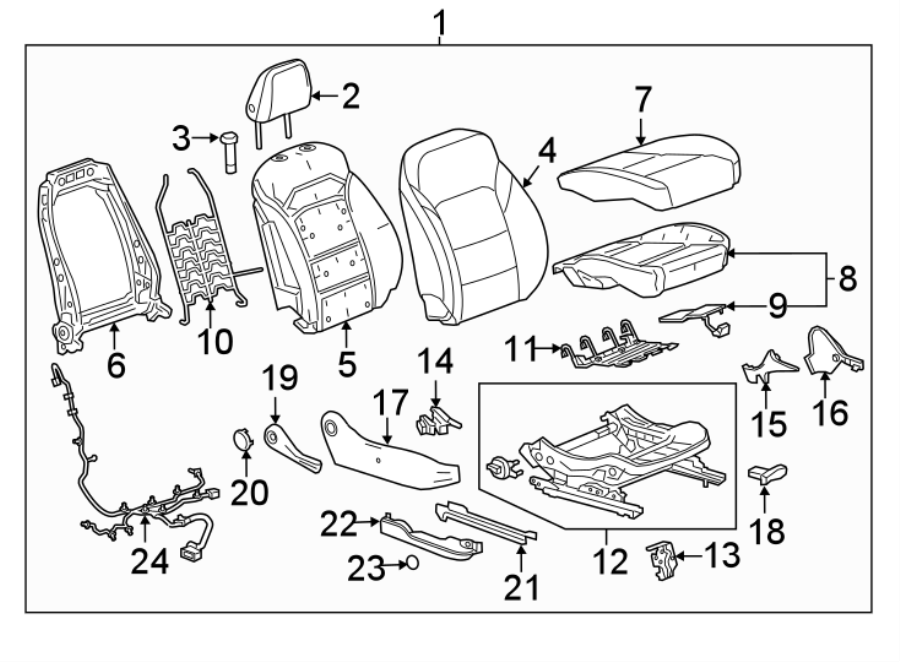 Diagram SEATS & TRACKS. PASSENGER SEAT COMPONENTS. for your 2004 Cadillac Escalade EXT   