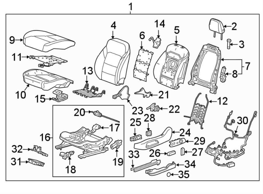 Diagram SEATS & TRACKS. DRIVER SEAT COMPONENTS. for your 2008 Chevrolet Malibu   