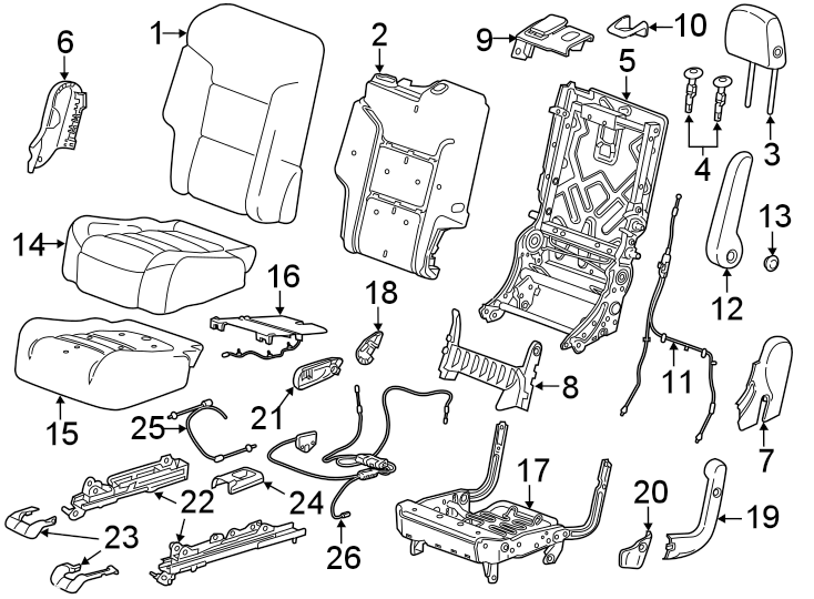 Diagram SEATS & TRACKS. SECOND ROW SEATS. for your GMC Yukon XL 1500  