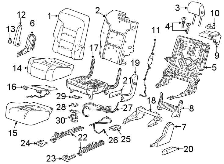 Diagram SEATS & TRACKS. SECOND ROW SEATS. for your Cadillac ATS  