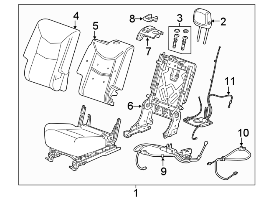 Diagram SEATS & TRACKS. REAR SEAT COMPONENTS. for your GMC Acadia  