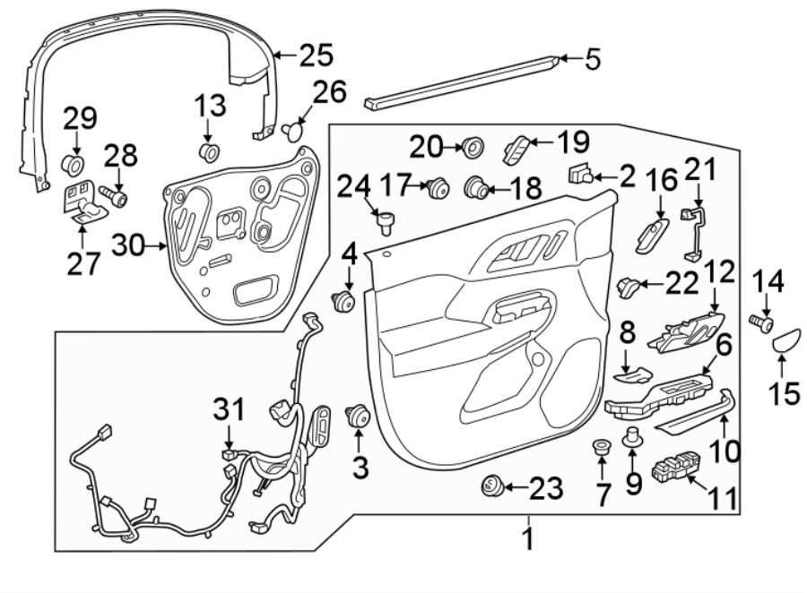 Diagram FRONT DOOR. INTERIOR TRIM. for your 2002 GMC Sierra 3500 6.0L Vortec V8 M/T RWD Base Extended Cab Pickup Fleetside 