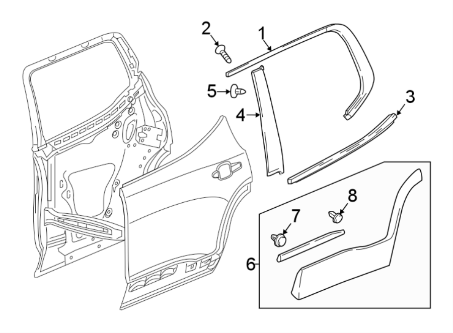 Diagram REAR DOOR. EXTERIOR TRIM. for your 2013 Chevrolet Sonic   