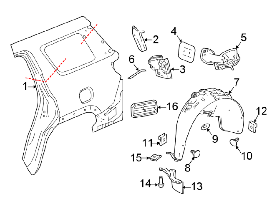 Diagram QUARTER PANEL & COMPONENTS. for your 2005 Chevrolet Avalanche 1500   