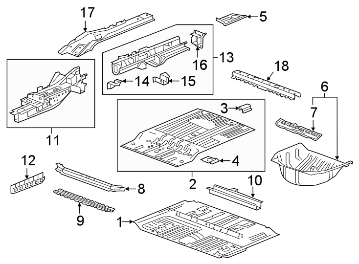 Diagram Rear body & floor. Floor & rails. for your 2011 GMC Sierra 2500 HD 6.6L Duramax V8 DIESEL A/T 4WD SLE Standard Cab Pickup 