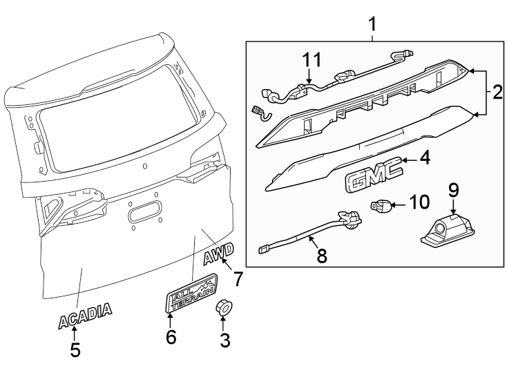 5Lift gate. Exterior trim.https://images.simplepart.com/images/parts/motor/fullsize/GT17741.png