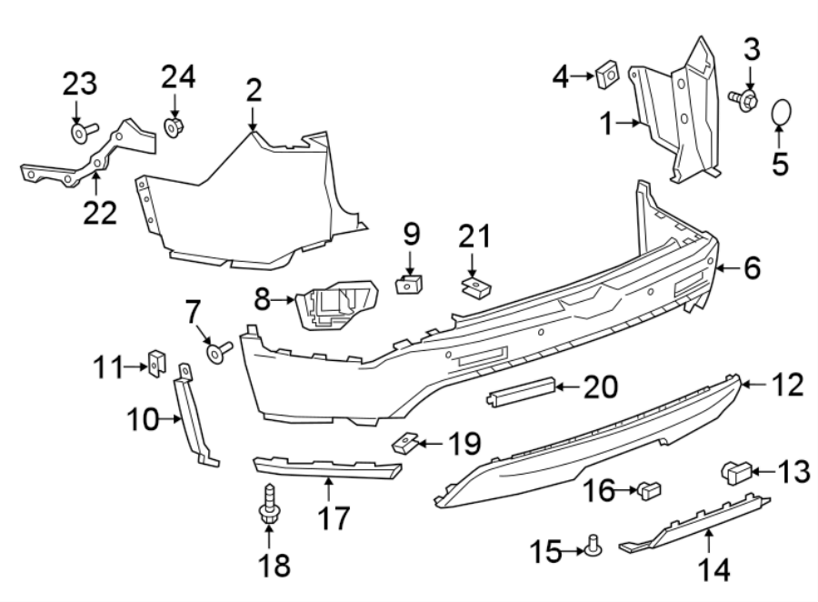 Diagram REAR BUMPER. BUMPER & COMPONENTS. for your 2023 Cadillac XT5 Livery Hearse  