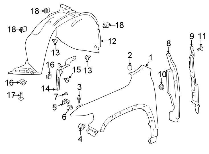 Diagram FENDER & COMPONENTS. for your 2021 GMC Sierra 2500 HD 6.6L V8 A/T 4WD Base Extended Cab Pickup 