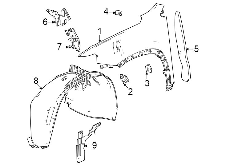 Diagram Fender & components. for your 2021 GMC Sierra 2500 HD  SLE Extended Cab Pickup Fleetside 