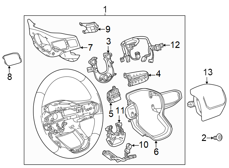 Diagram Steering wheel & trim. for your 2021 Chevrolet Traverse    