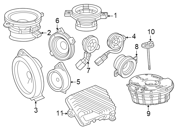 6Bose performance audio system. Center. Front door. Labeled: 23364488. Labeled: 85032667. Outer. Rear door.https://images.simplepart.com/images/parts/motor/fullsize/GT24393.png