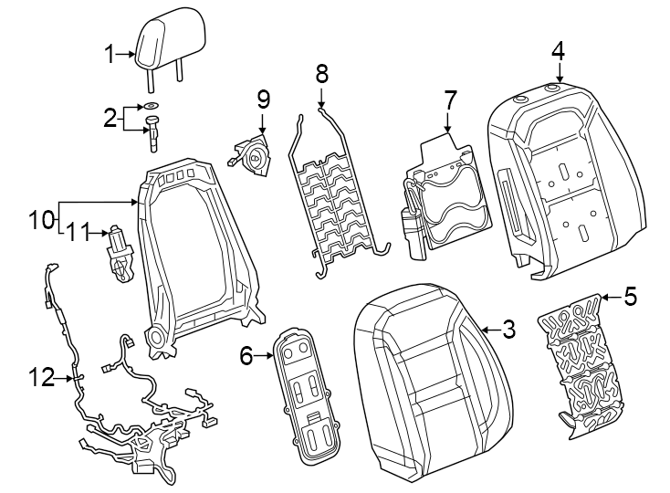 Diagram Seats & tracks. Passenger seat components. for your 2007 GMC Sierra 2500 HD 6.0L Vortec V8 A/T 4WD SLT Extended Cab Pickup 