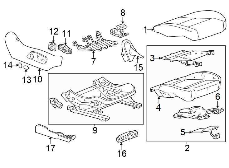 Diagram Seats & tracks. Passenger seat components. for your 2007 GMC Sierra 2500 HD 6.0L Vortec V8 A/T 4WD SLT Extended Cab Pickup 