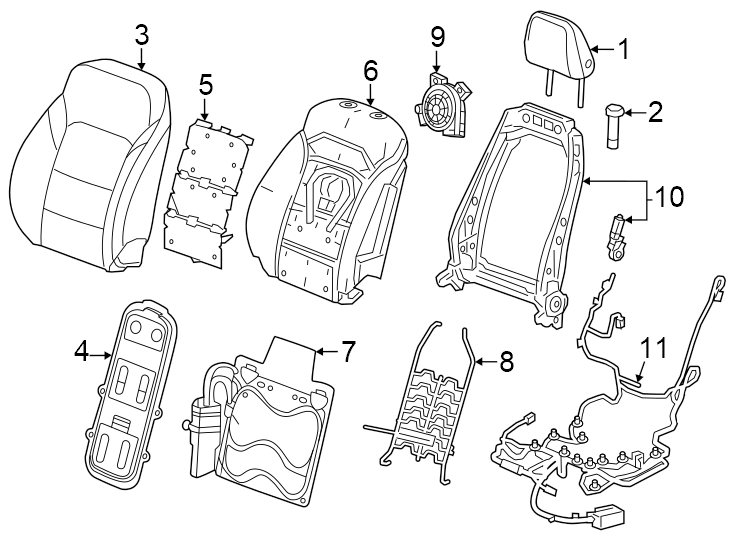 Diagram Seats & tracks. Driver seat components. for your 2007 GMC Sierra 2500 HD 6.0L Vortec V8 A/T 4WD SLT Extended Cab Pickup 