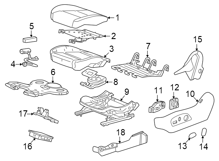 Diagram Seats & tracks. Driver seat components. for your 2007 GMC Sierra 2500 HD 6.0L Vortec V8 A/T 4WD SLT Extended Cab Pickup 