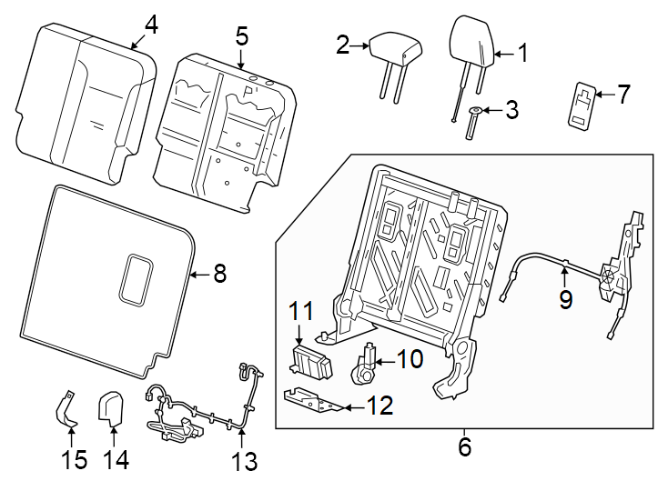 1560% side. After dark. Center headrest. Dark atmosphere. Inner. Outer headrest. Seat back. W/POWER fold.https://images.simplepart.com/images/parts/motor/fullsize/GT24505.png