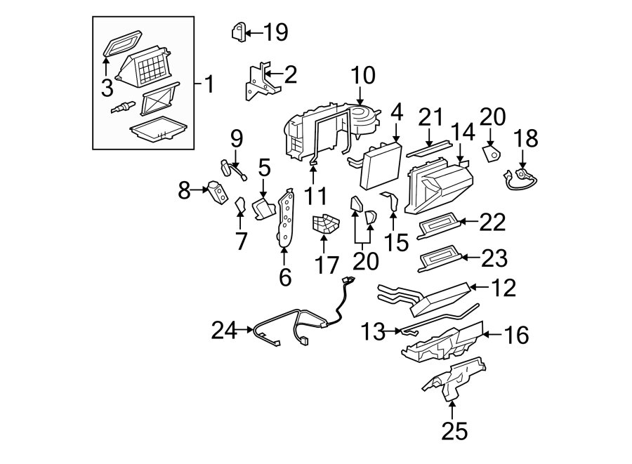 Diagram AIR CONDITIONER & HEATER. EVAPORATOR & HEATER COMPONENTS. for your 2005 Chevrolet Avalanche 1500 Base Crew Cab Pickup Fleetside  