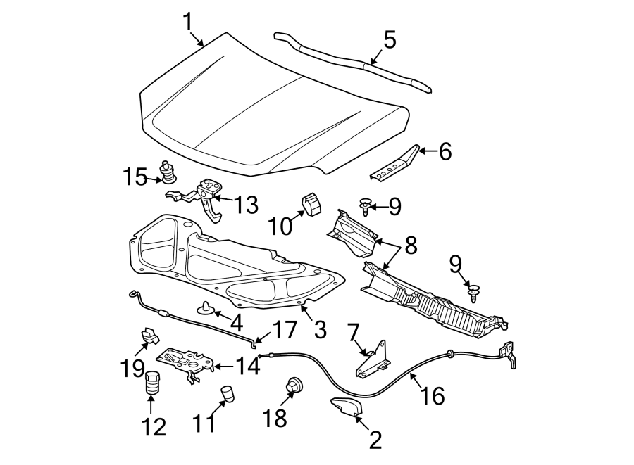 Diagram HOOD & COMPONENTS. for your 2021 GMC Sierra 2500 HD 6.6L Duramax V8 DIESEL A/T 4WD Base Extended Cab Pickup Fleetside 