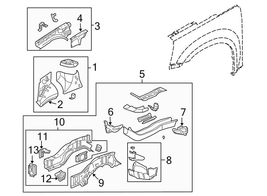 Diagram FENDER. STRUCTURAL COMPONENTS & RAILS. for your 2015 GMC Sierra 2500 HD 6.6L Duramax V8 DIESEL A/T 4WD SLE Standard Cab Pickup Fleetside 