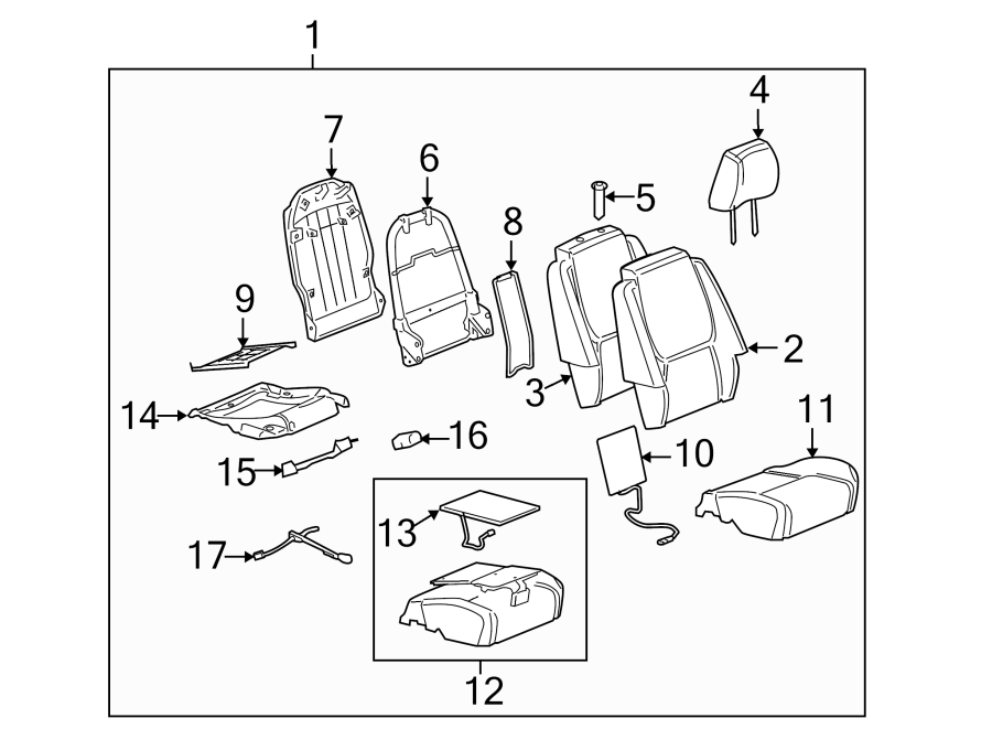 Diagram SEATS & TRACKS. FRONT SEAT COMPONENTS. for your 2005 Chevrolet Express 2500   