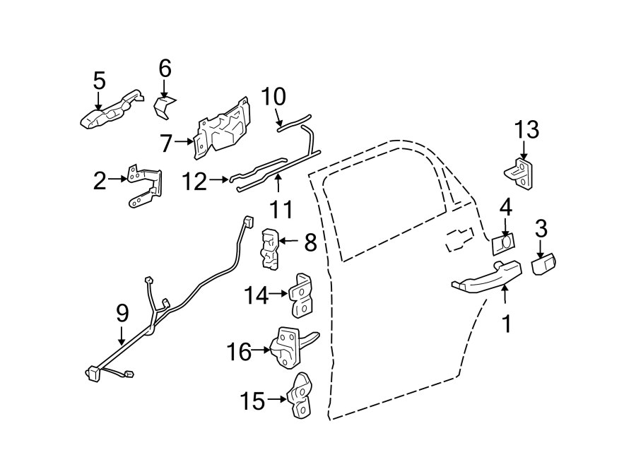 Diagram REAR DOOR. LOCK & HARDWARE. for your 2024 Cadillac XT4   