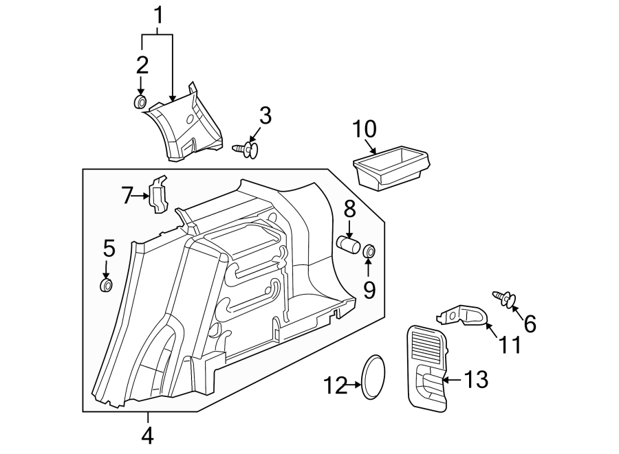 Diagram QUARTER PANEL. INTERIOR TRIM. for your 2013 Chevrolet Equinox   