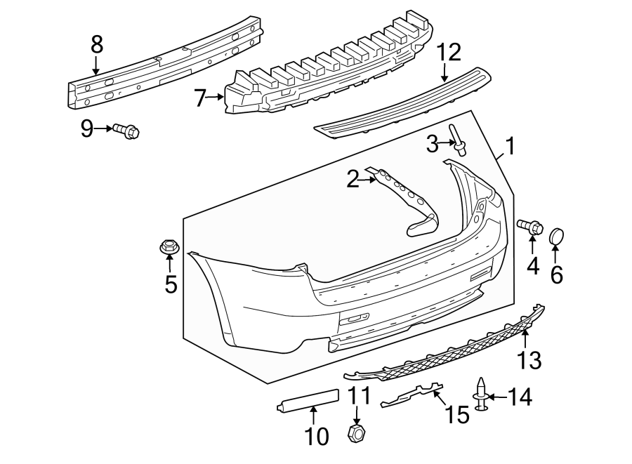 Diagram REAR BUMPER. BUMPER & COMPONENTS. for your Cadillac ATS  