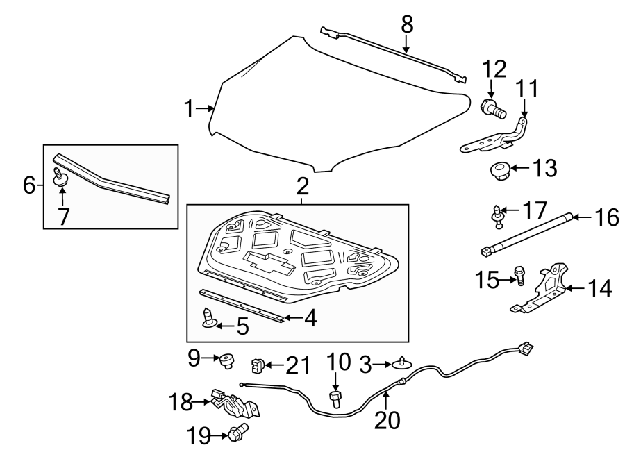 Diagram HOOD & COMPONENTS. for your 2007 GMC Sierra 1500 Classic SL Standard Cab Pickup 5.3L Vortec V8 FLEX M/T 4WD 