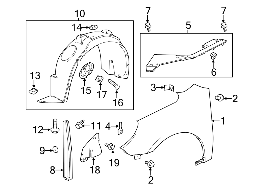 Diagram FENDER & COMPONENTS. for your 2020 Chevrolet Silverado 1500 Custom Trail Boss Extended Cab Pickup Fleetside  