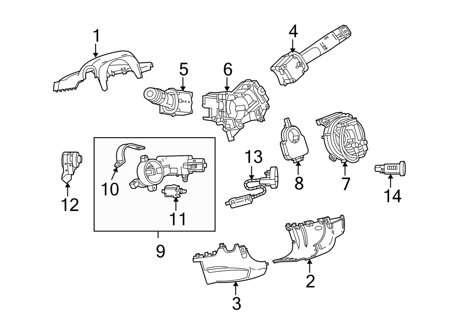 STEERING COLUMN. SHROUD. SWITCHES & LEVERS.