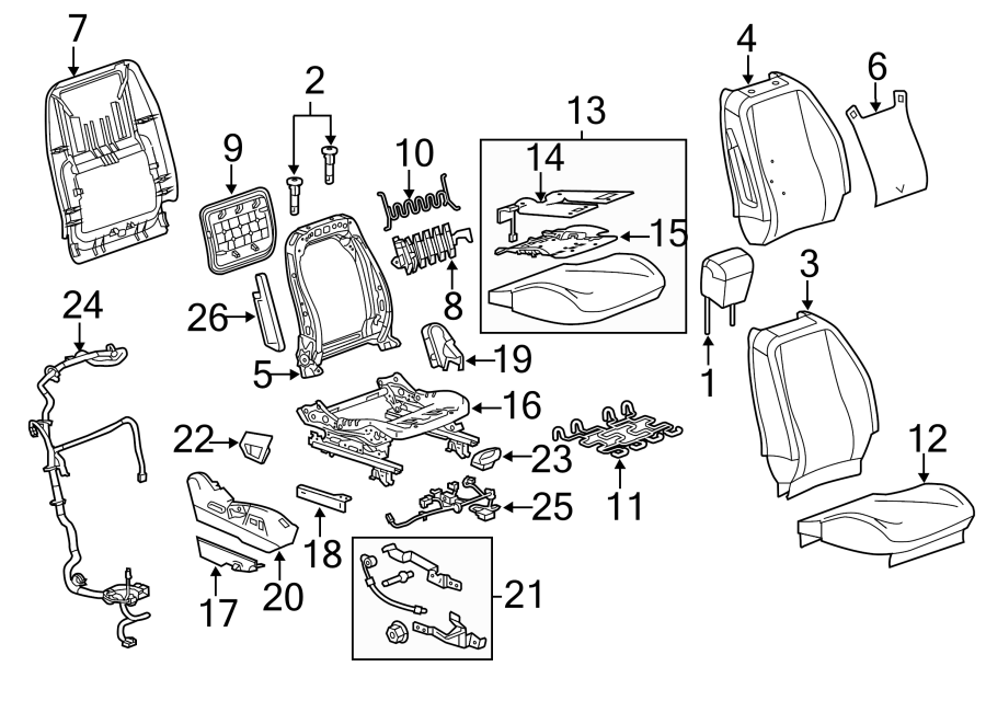 Diagram SEATS & TRACKS. PASSENGER SEAT COMPONENTS. for your 2007 GMC Sierra 2500 HD 6.0L Vortec V8 A/T 4WD SLE Standard Cab Pickup 