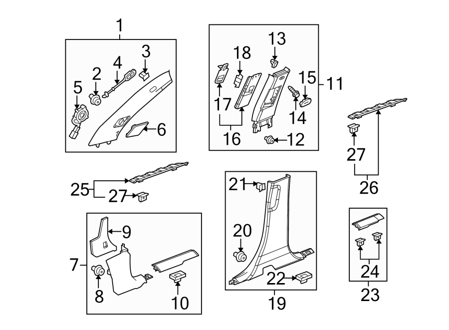 Diagram PILLARS. ROCKER & FLOOR. INTERIOR TRIM. for your 2024 Chevrolet Camaro LT1 Coupe 6.2L V8 A/T 