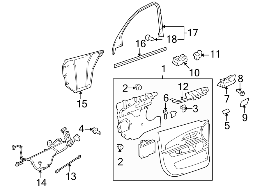 Diagram FRONT DOOR. INTERIOR TRIM. for your 2025 Chevrolet Corvette Z06 Convertible  