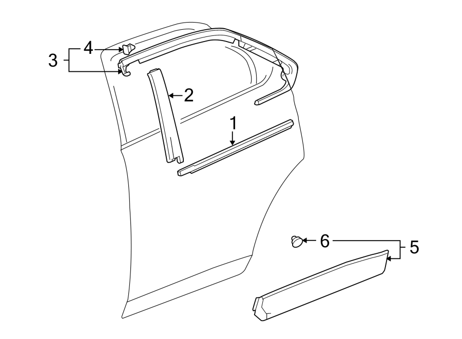 Diagram REAR DOOR. EXTERIOR TRIM. for your 2021 Chevrolet Camaro  LT1 Coupe 