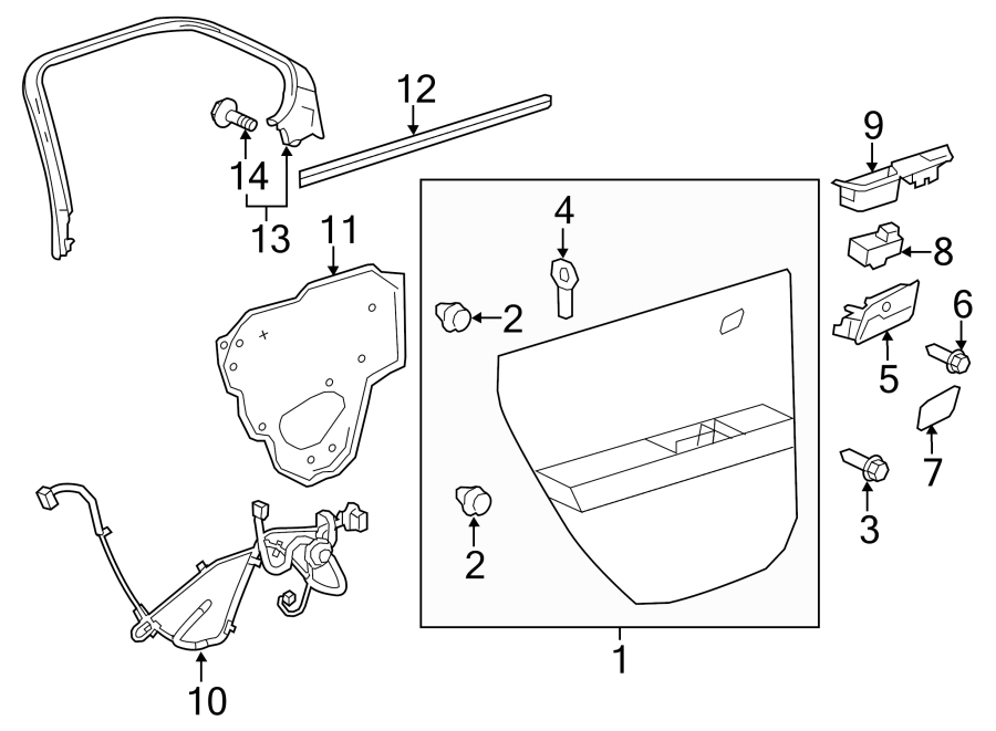 Diagram REAR DOOR. INTERIOR TRIM. for your 2005 Chevrolet Silverado 3500 LS Cab & Chassis  