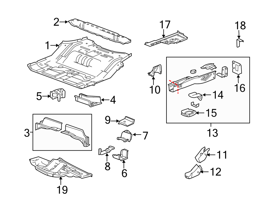 Diagram REAR BODY & FLOOR. FLOOR & RAILS. for your 2016 Chevrolet Camaro 6.2L V8 M/T SS Coupe 