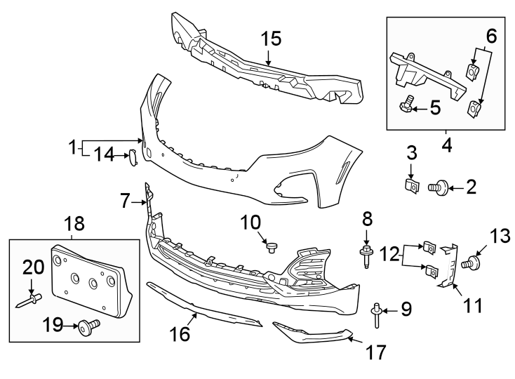 Diagram Front bumper & grille. Bumper & components. for your Chevrolet Equinox  