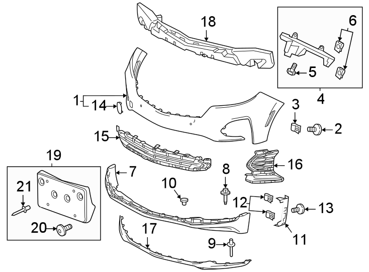 Diagram Front bumper & grille. Bumper & components. for your 2013 Chevrolet Silverado   