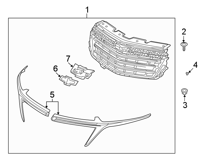 Diagram Front bumper & grille. Grille & components. for your 1987 Chevrolet Cavalier   