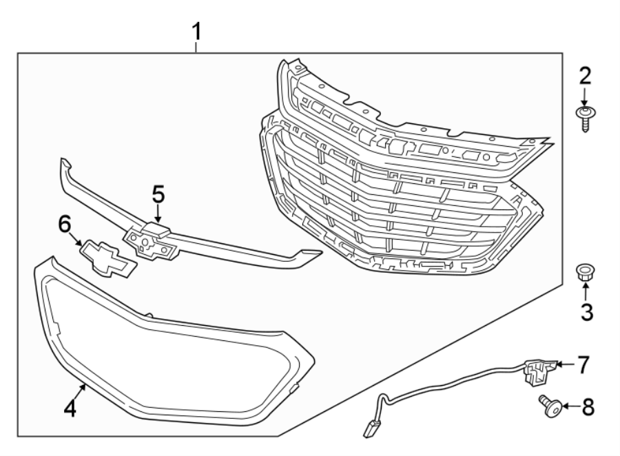 Diagram FRONT BUMPER & GRILLE. GRILLE & COMPONENTS. for your 2018 Chevrolet Equinox Premier Sport Utility  