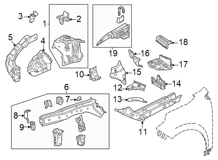 Diagram Fender. Structural components & rails. for your 2012 GMC Sierra 2500 HD 6.6L Duramax V8 DIESEL A/T RWD WT Standard Cab Pickup Fleetside 