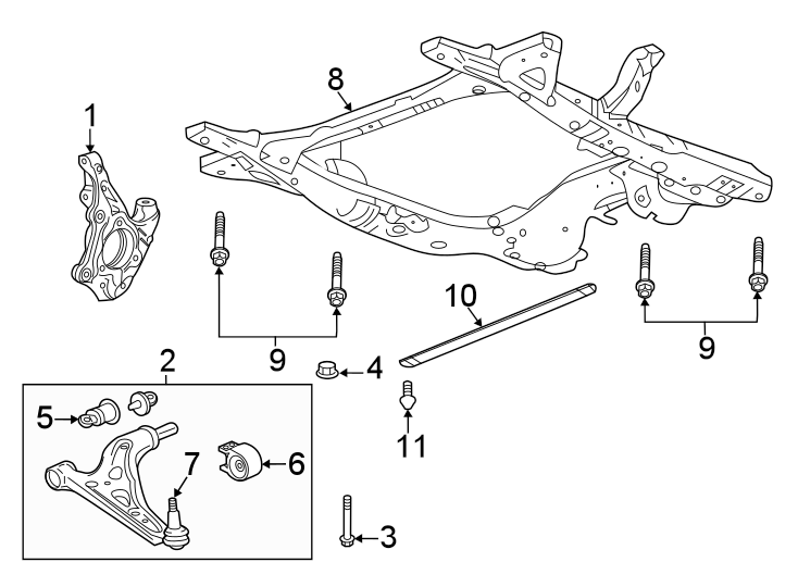 Diagram FRONT SUSPENSION. SUSPENSION COMPONENTS. for your 2024 Chevrolet Equinox  RS Sport Utility 