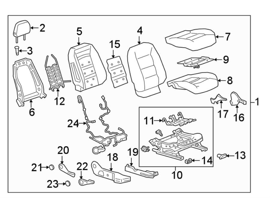 Diagram SEATS & TRACKS. PASSENGER SEAT COMPONENTS. for your 2004 Cadillac Escalade EXT   