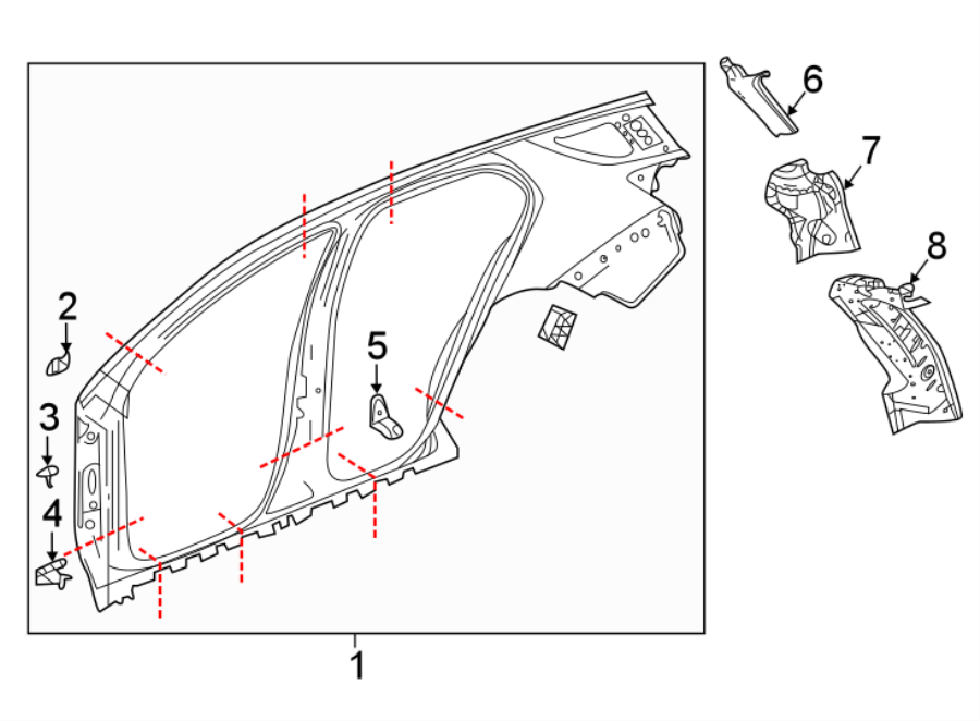 Diagram PILLARS. ROCKER & FLOOR. UNISIDE. for your 2021 GMC Sierra 2500 HD 6.6L Duramax V8 DIESEL A/T RWD Base Extended Cab Pickup Fleetside 