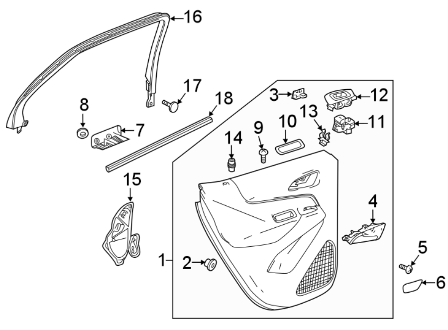 Diagram REAR DOOR. INTERIOR TRIM. for your 2021 Chevrolet Equinox  L Sport Utility 