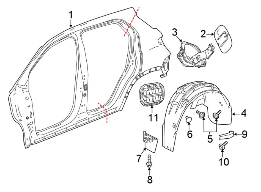 Diagram QUARTER PANEL & COMPONENTS. for your 2005 Chevrolet Avalanche 1500   