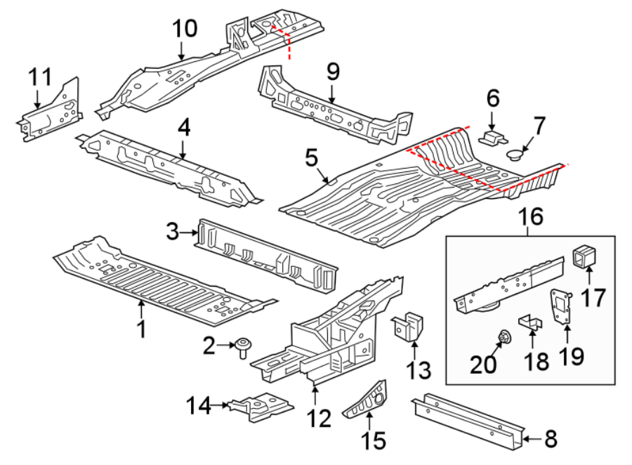 Diagram REAR BODY & FLOOR. FLOOR & RAILS. for your 2015 GMC Sierra 2500 HD 6.0L Vortec V8 FLEX A/T RWD SLE Standard Cab Pickup Fleetside 